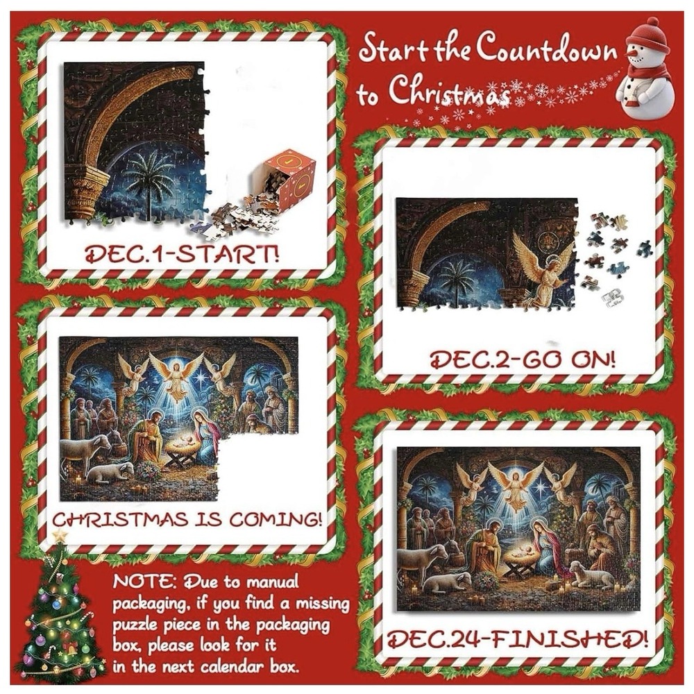 Advent Calendar 2025 Jigsaw Puzzles, 1008 Pieces Nativity Puzzles Countdown Cale - Picture 6 of 10